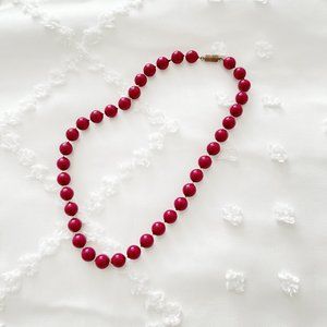 Vintage Dark Red Beads Necklace Mid-Century